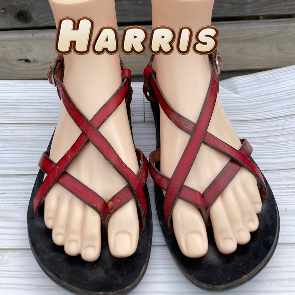 Harris Womens Red Leather Strappy Sandals Vintage 6